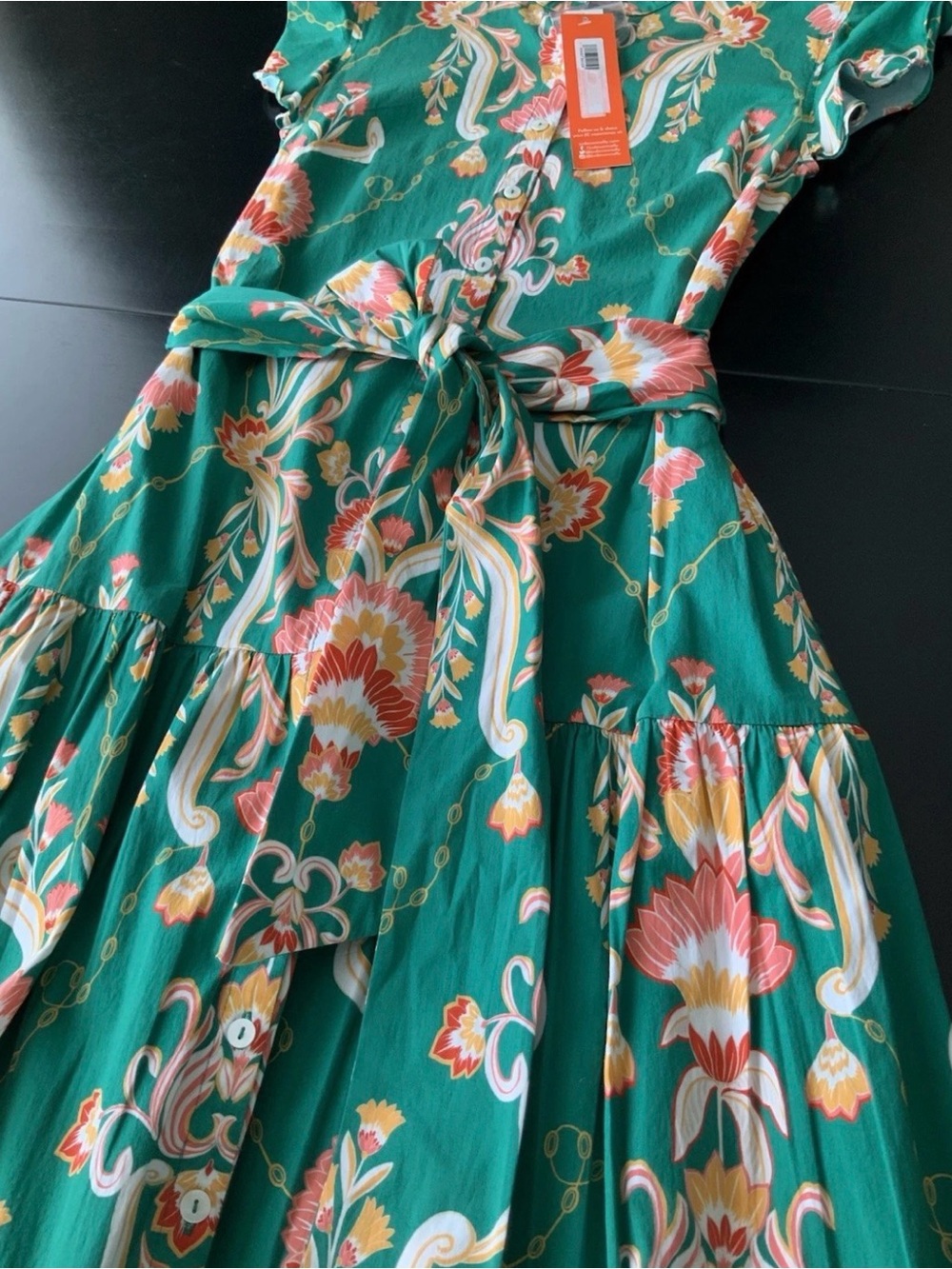 Jude Connally Mirabella Midi Dress Size L Green Floral Belted NWT - Picture 16 of 16
